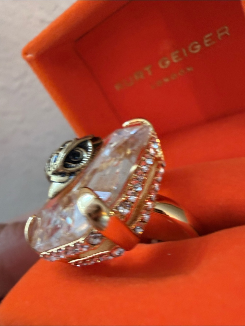 Kurt Geiger Gold and Clear Crystal Statement Ring - Picture 5 of 7